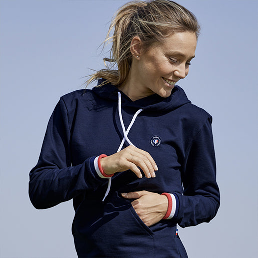 Sweat à Capuche Bleu Marine Femme Made in France Cocorico