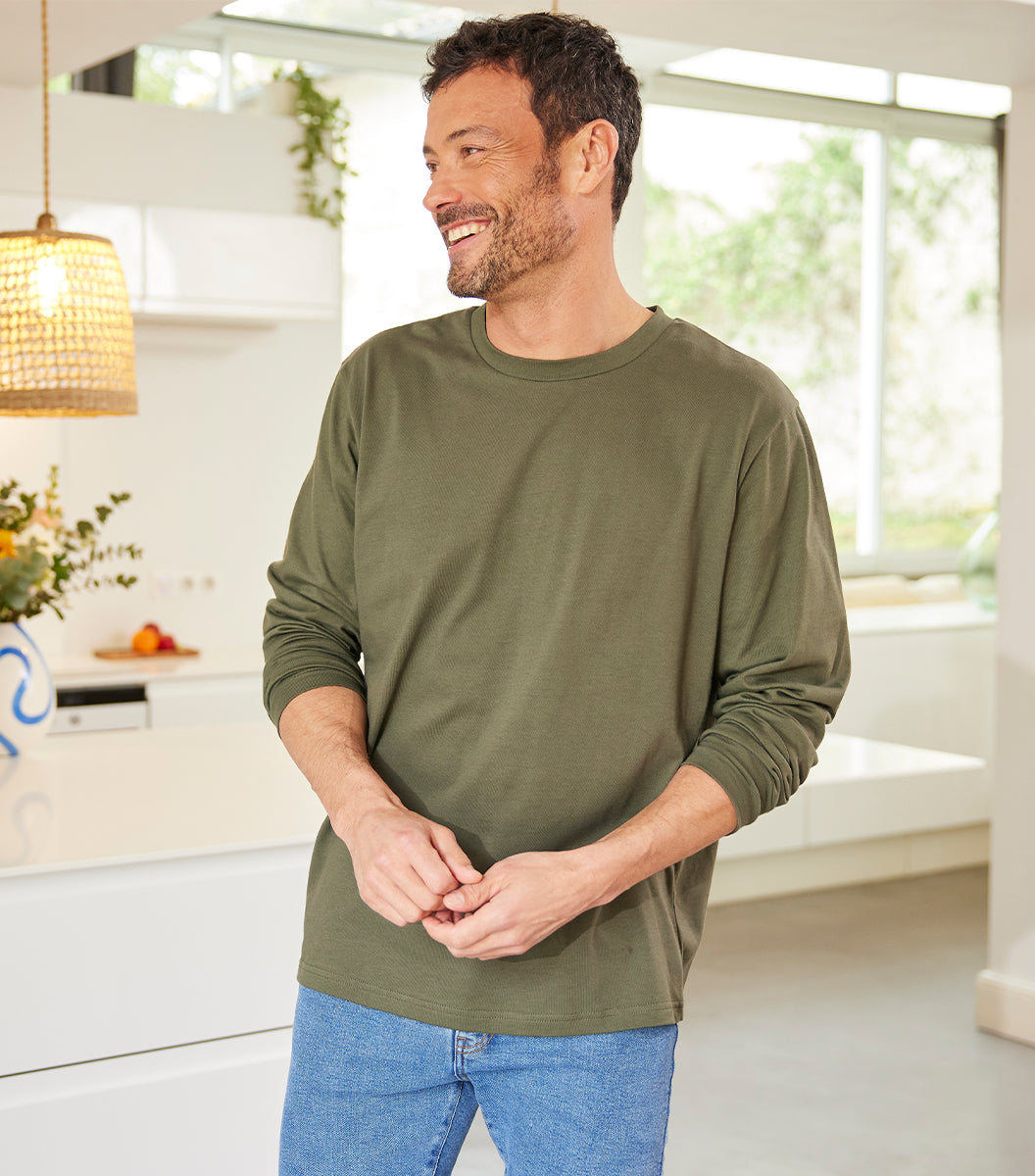 T-shirt Manches Longues Homme Kaki - Intemporel