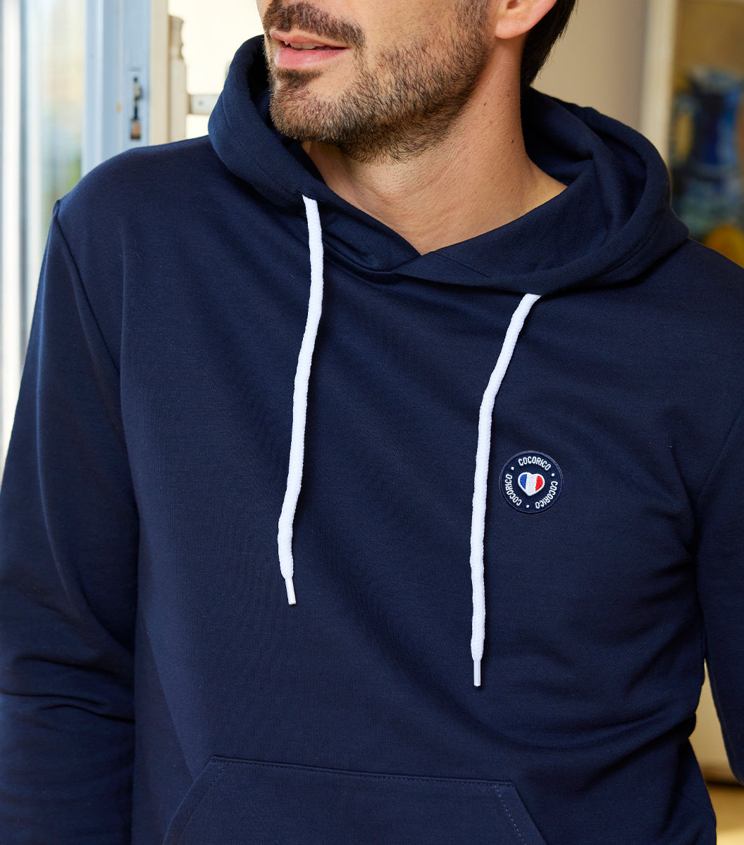 Sweat à capuche Homme Marine - Blason