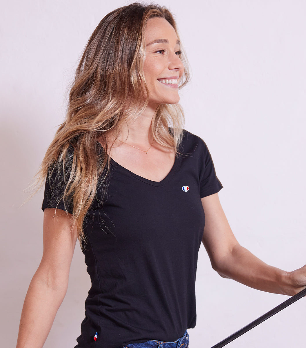 T-shirt col V Femme Noir - Iconique