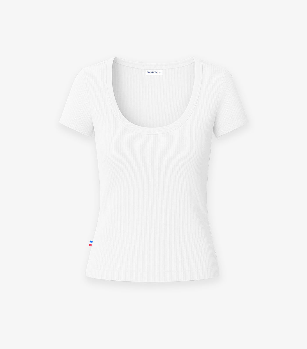T-shirt Femme Côtelé Blanc - L'Intemporel