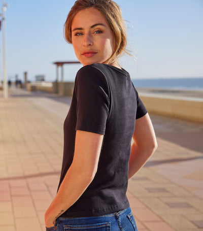 T-shirt Femme Côtelé Noir - Intemporel