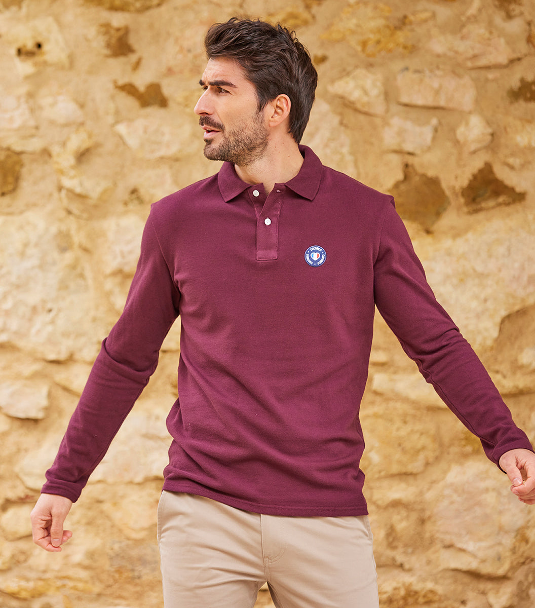 Polo Homme Manches Longues Bordeaux - Le Blason