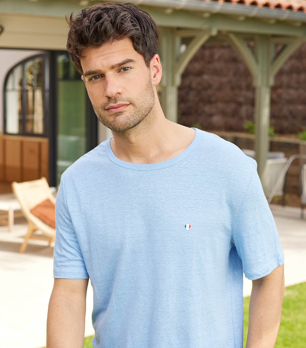 T-shirt Homme en Lin Ciel - Iconique
