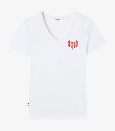 T-shirt col V Femme Blanc - Le Cœur