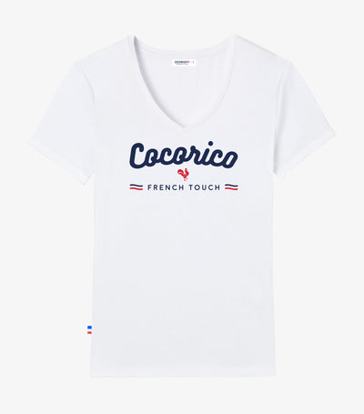 T-shirt col V Femme Blanc - French Touch