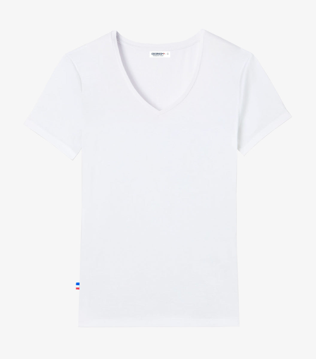 T-shirt col V Femme Blanc - L'intemporel