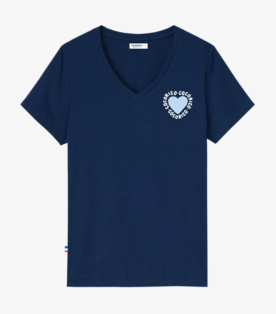 T-shirt col V Femme Marine - Le Roméo