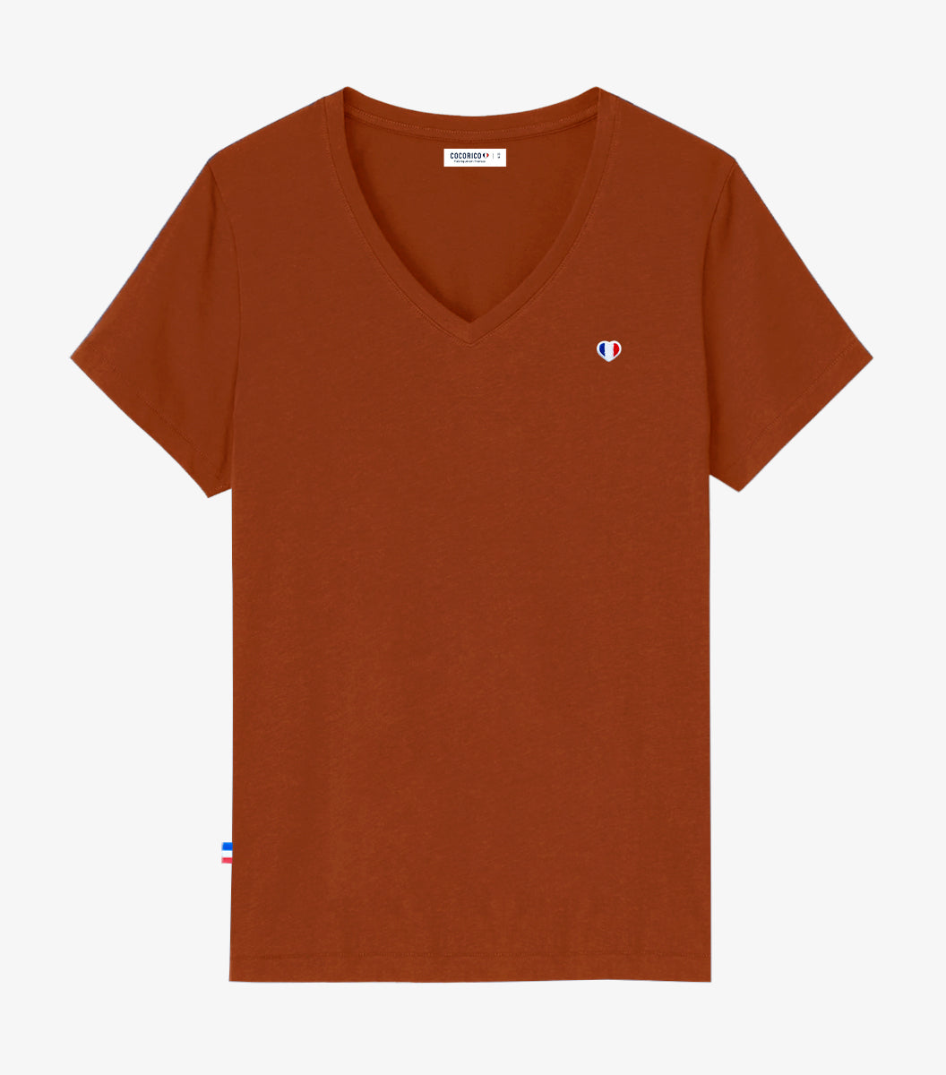 T-shirt col V Femme Terracotta - L'iconique