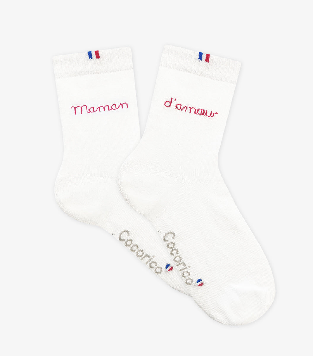 Chaussettes Femme Blanc - Maman d'Amour (Rouge)