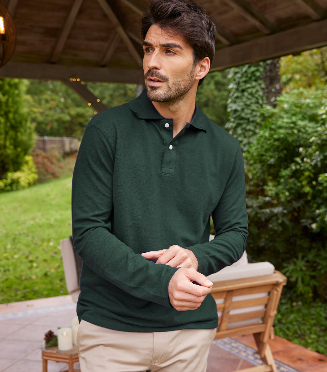 Polo Homme Manches Longues Sapin - Intemporel