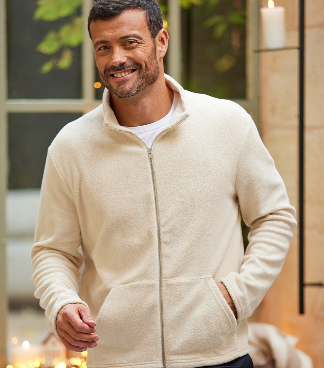 Veste Polaire Zippée Homme Écru