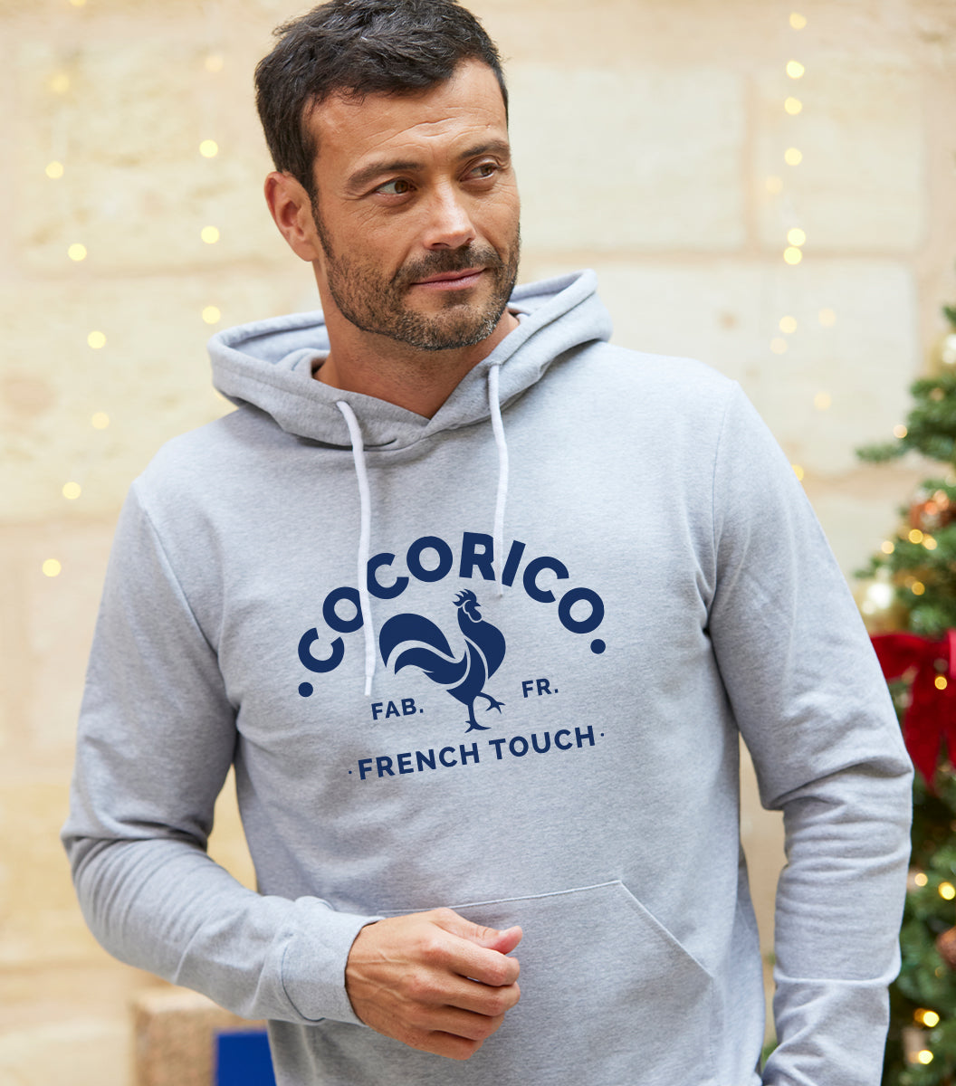 Sweat à capuche Homme Gris Coq Français Made in France Cocorico