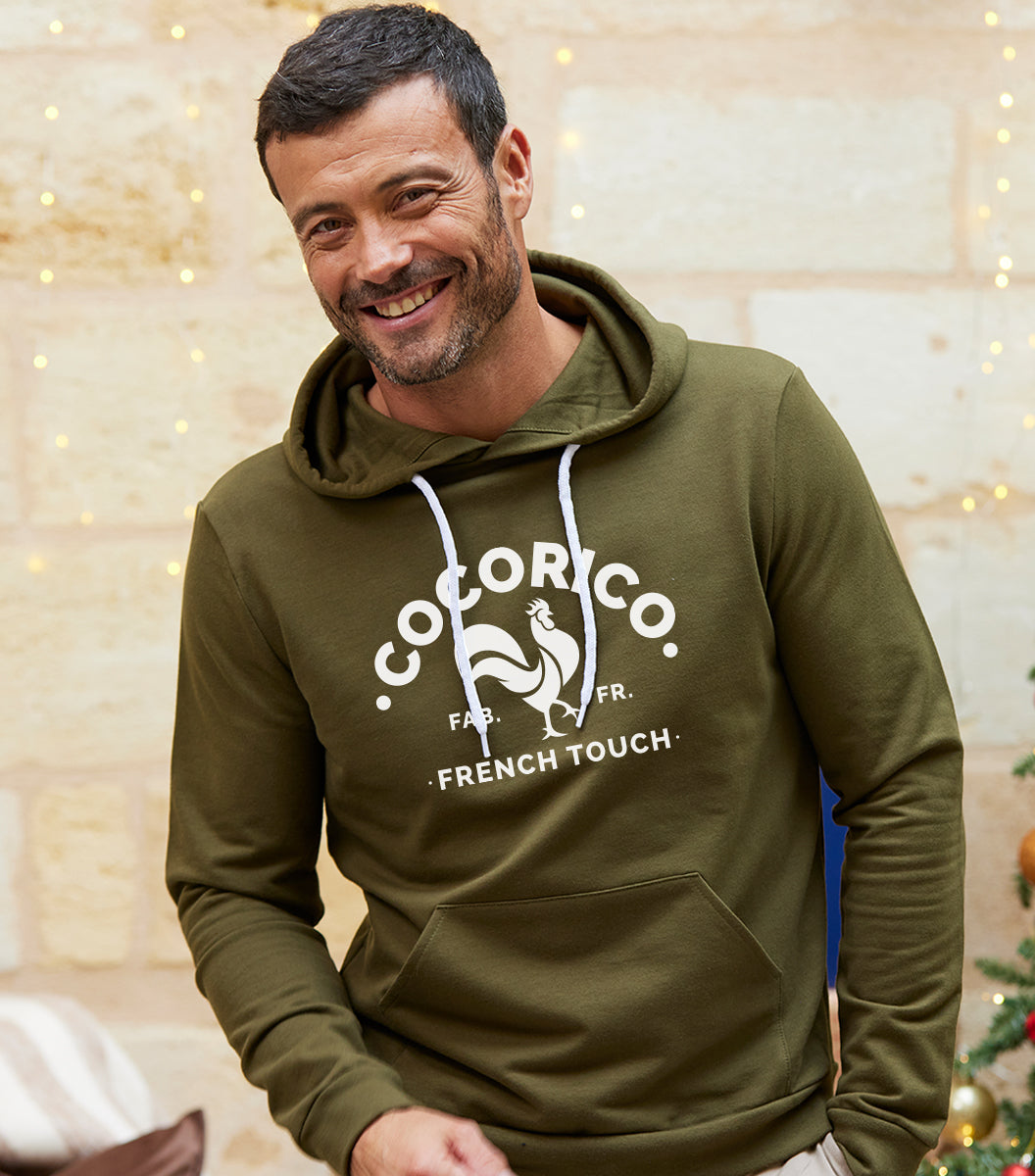 Sweat à capuche Homme Kaki - Coq Français