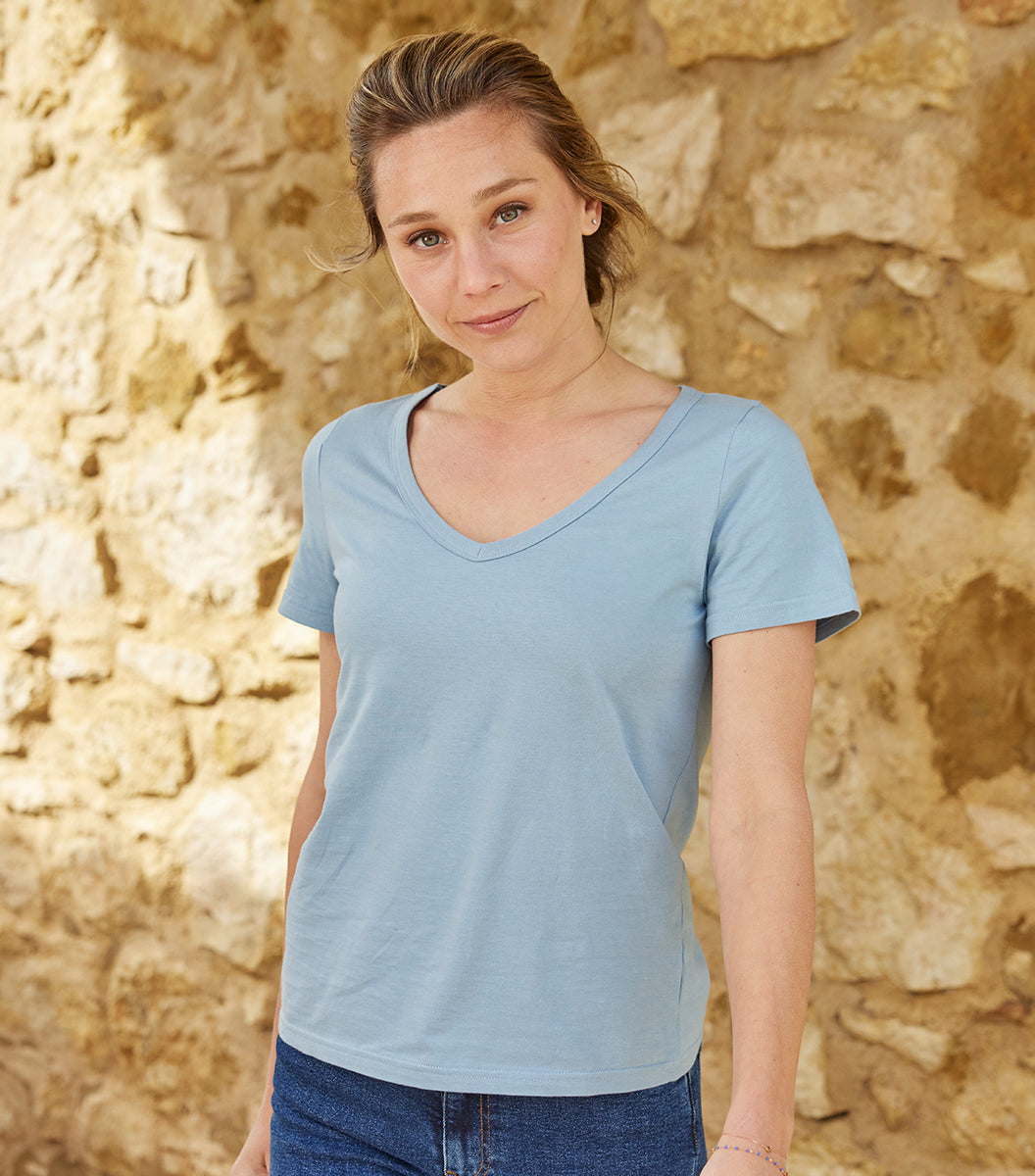 T-shirt col V Femme Ciel - L'Intemporel