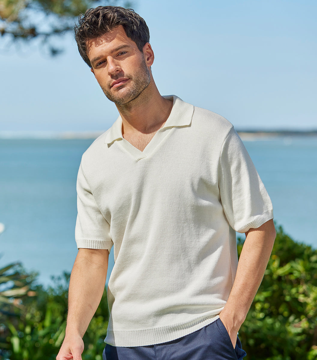 Polo Maille Homme Ecru