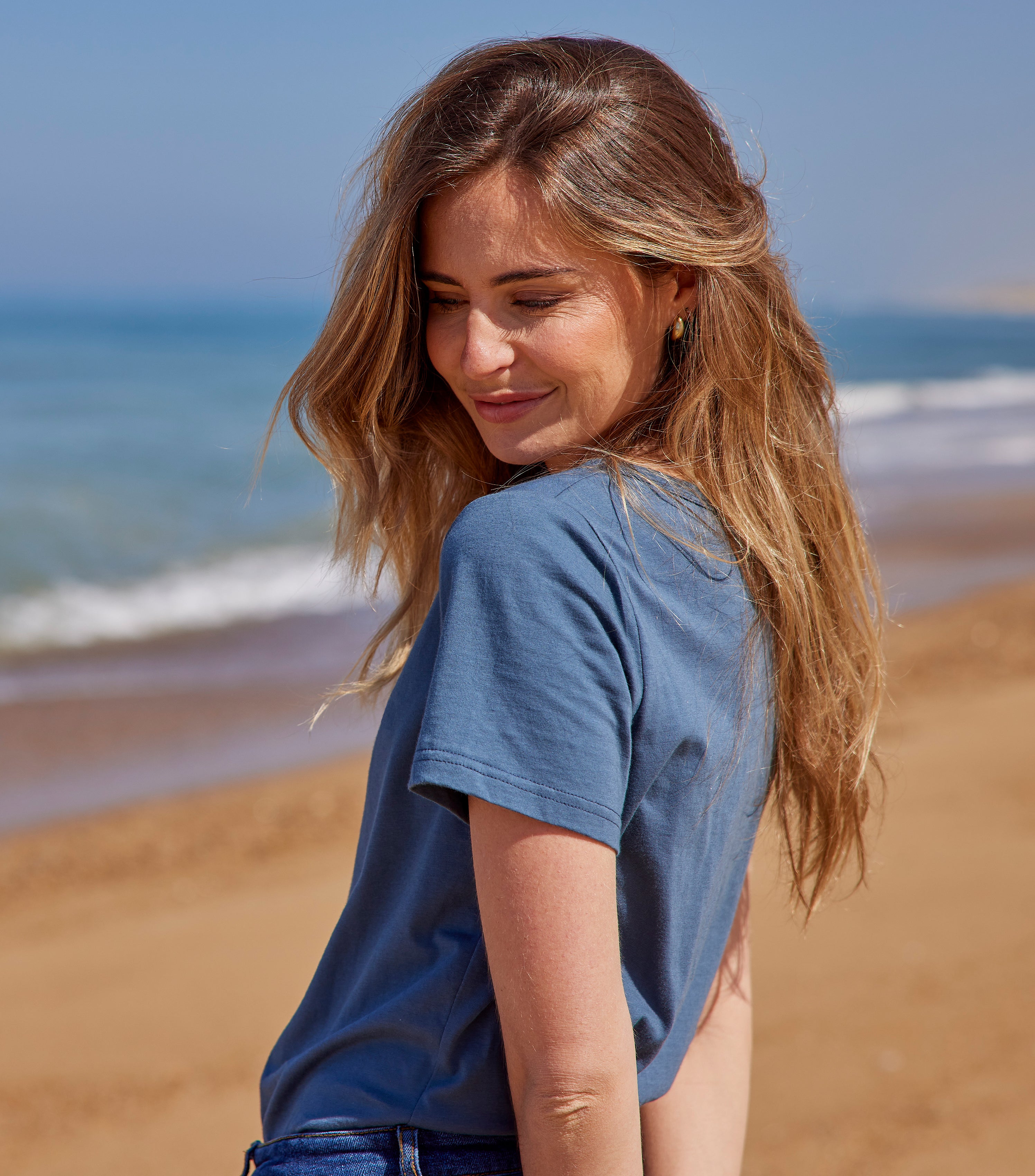 T-shirt col V Femme Azur - Intemporel