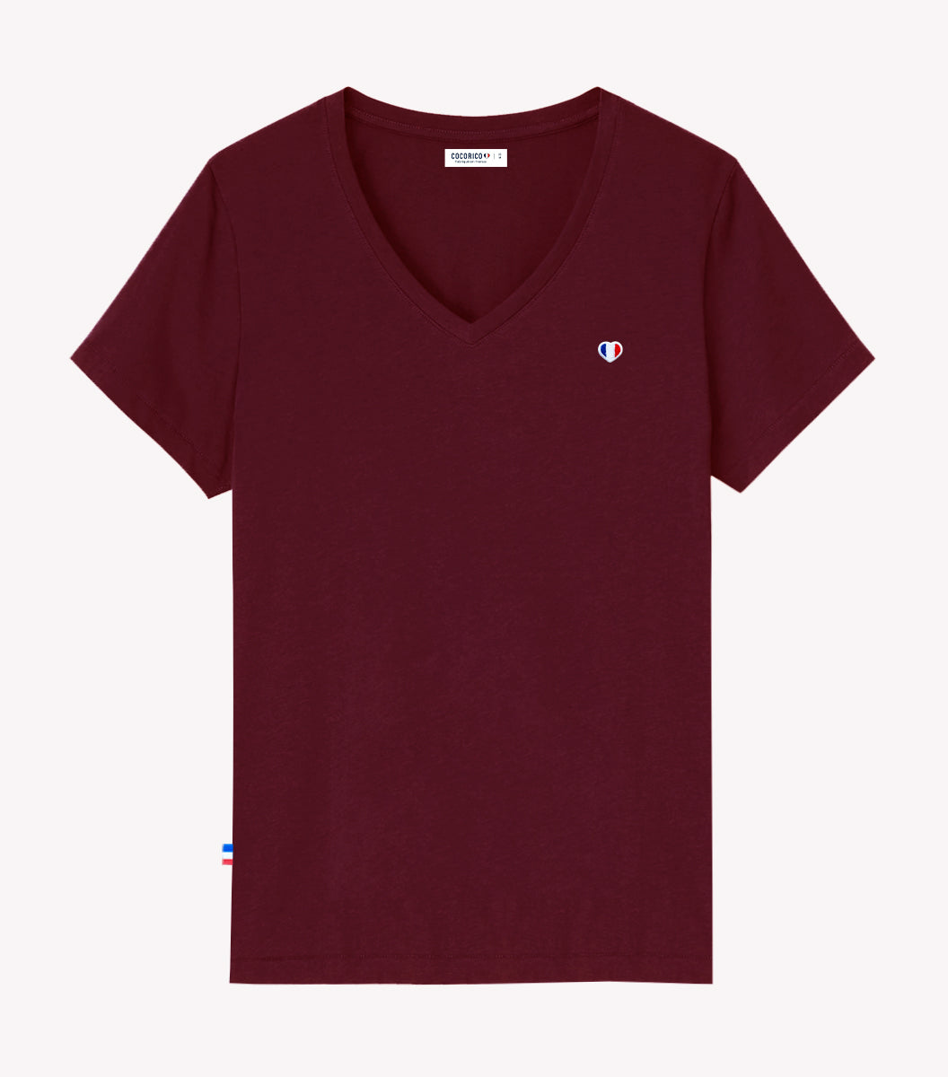 T-shirt Femme col V Bordeaux - Iconique