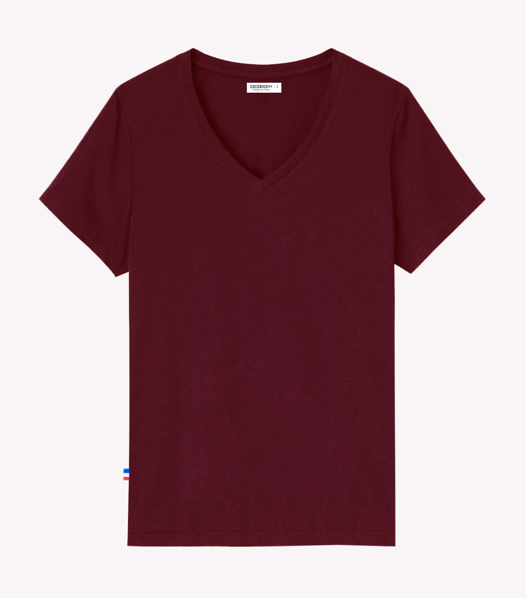 T-shirt col V Femme Bordeaux - L'Intemporel