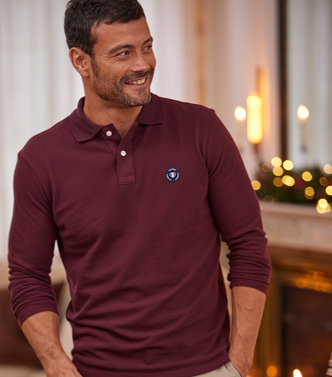 Polo Homme Manches Longues Bordeaux - Le Blason