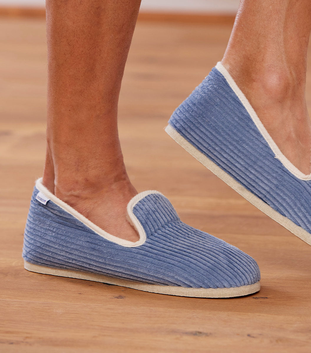 Charentaises Velours Homme Ciel