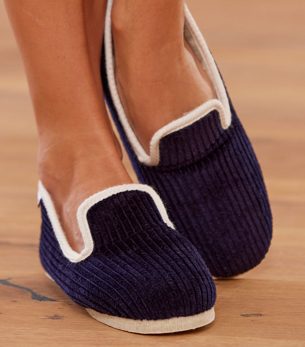Charentaises Velours Femme Marine