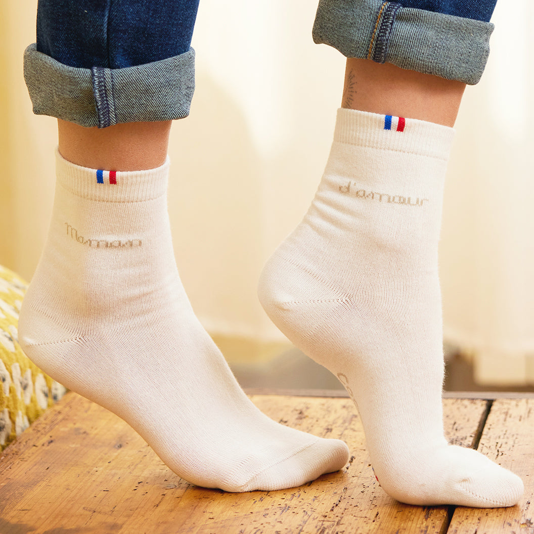 Chaussettes Femme Blanc - Maman d'Amour (Or)