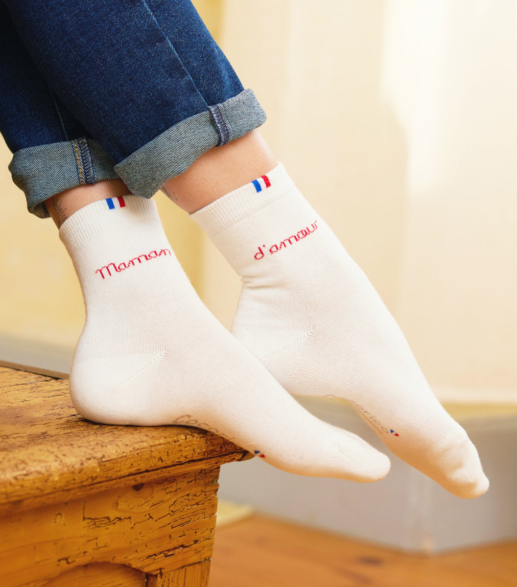 Chaussettes Femme Blanc - Maman d'Amour (Rouge)