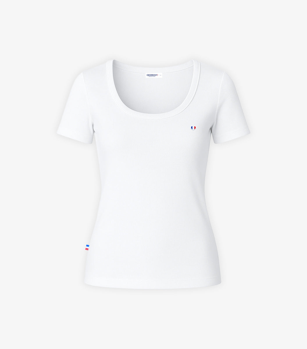 T-shirt Femme Côtelé Blanc - L'Iconique