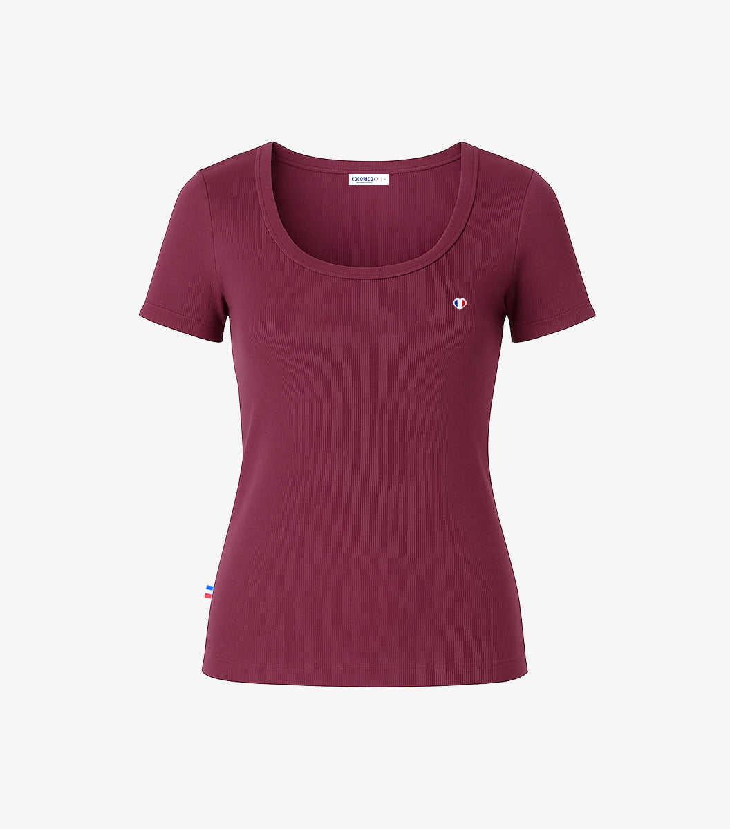 T-shirt Femme Côtelé Bordeaux - L'Iconique