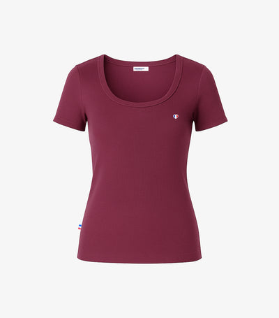 T-shirt Femme Côtelé Bordeaux - Iconique