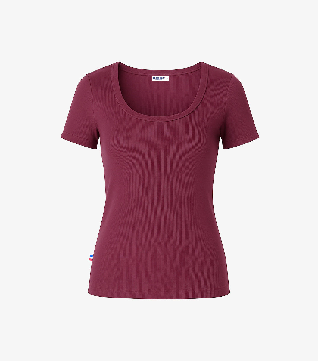 T-shirt Femme Côtelé Bordeaux - L'Intemporel