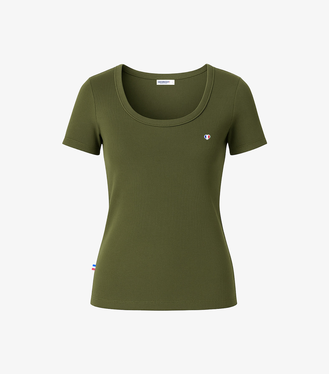 T-shirt Femme Côtelé Kaki - L'Iconique