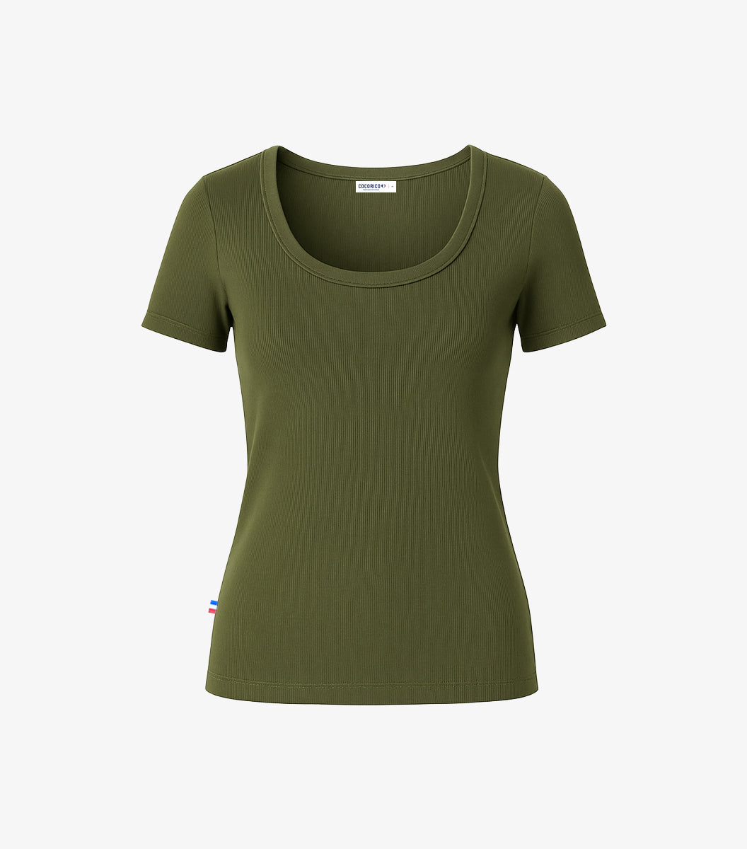 T-shirt Femme Côtelé Kaki - L'Intemporel