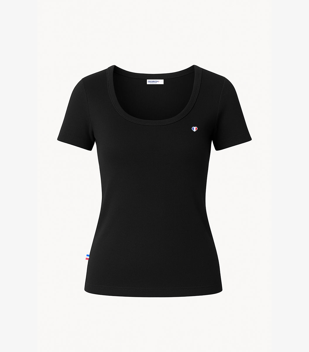 T-shirt Femme Côtelé Noir - L'Iconique