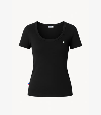T-shirt Femme Côtelé Noir - Iconique