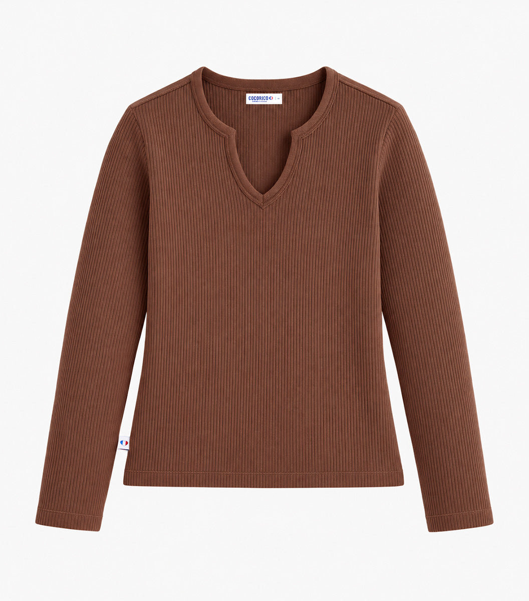Haut Maille Côtelée Femme Marron - Intemporel