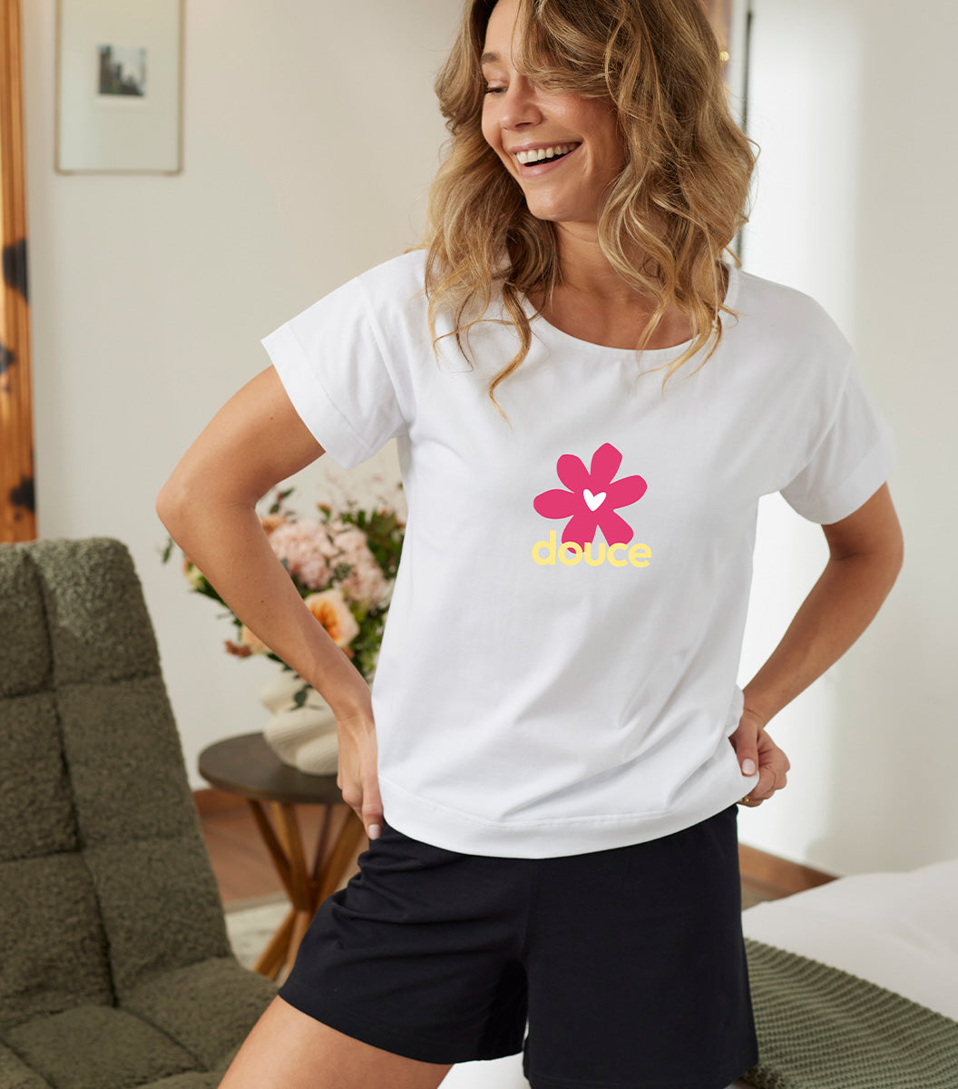 Ensemble Pyjama Femme Blanc/Noir - Douce