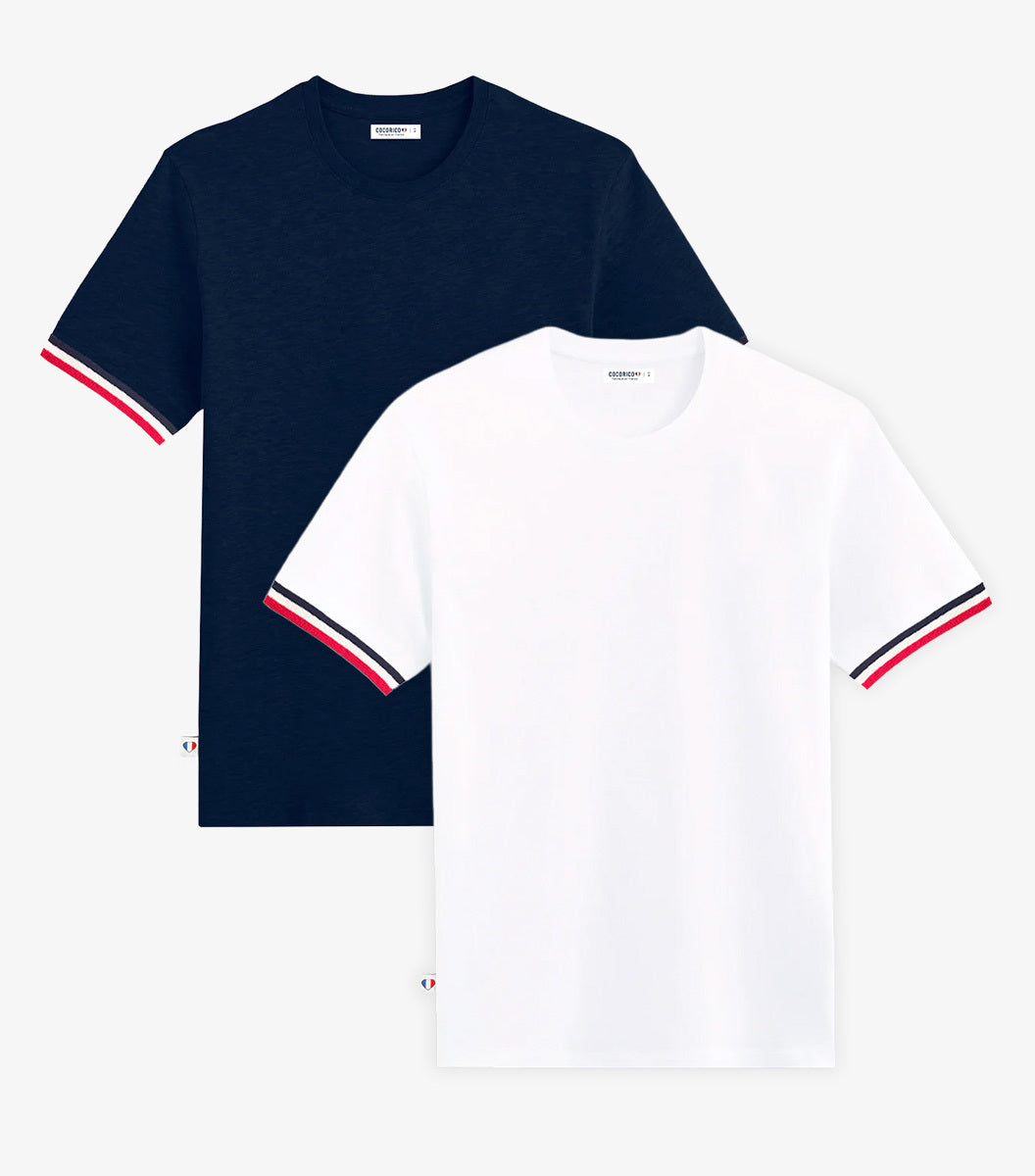 T-shirt Homme Supporter x2 - Pack Blanc/Marine