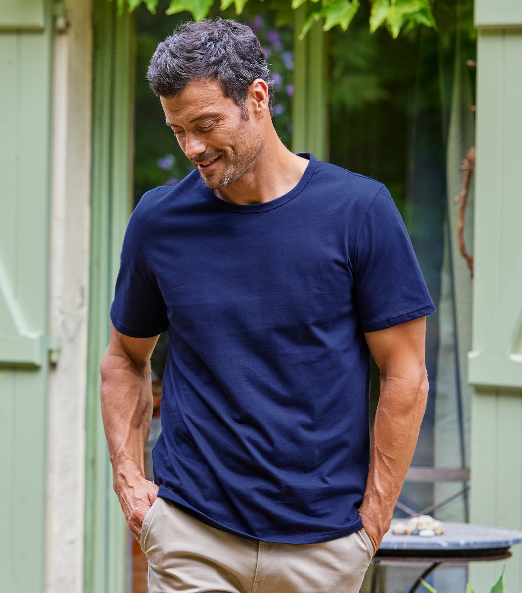 T-Shirt Homme Trendy Club - Interagir Avec La Terre - Bleu Marine - Taille L - 100% Coton - Neuf Avec étiquettes