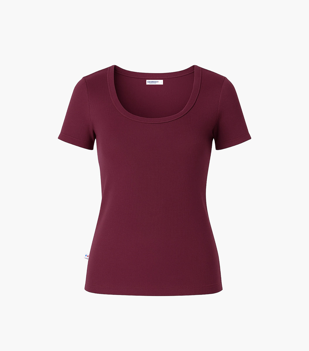 T-shirt Femme Côtelé Bordeaux - Intemporel