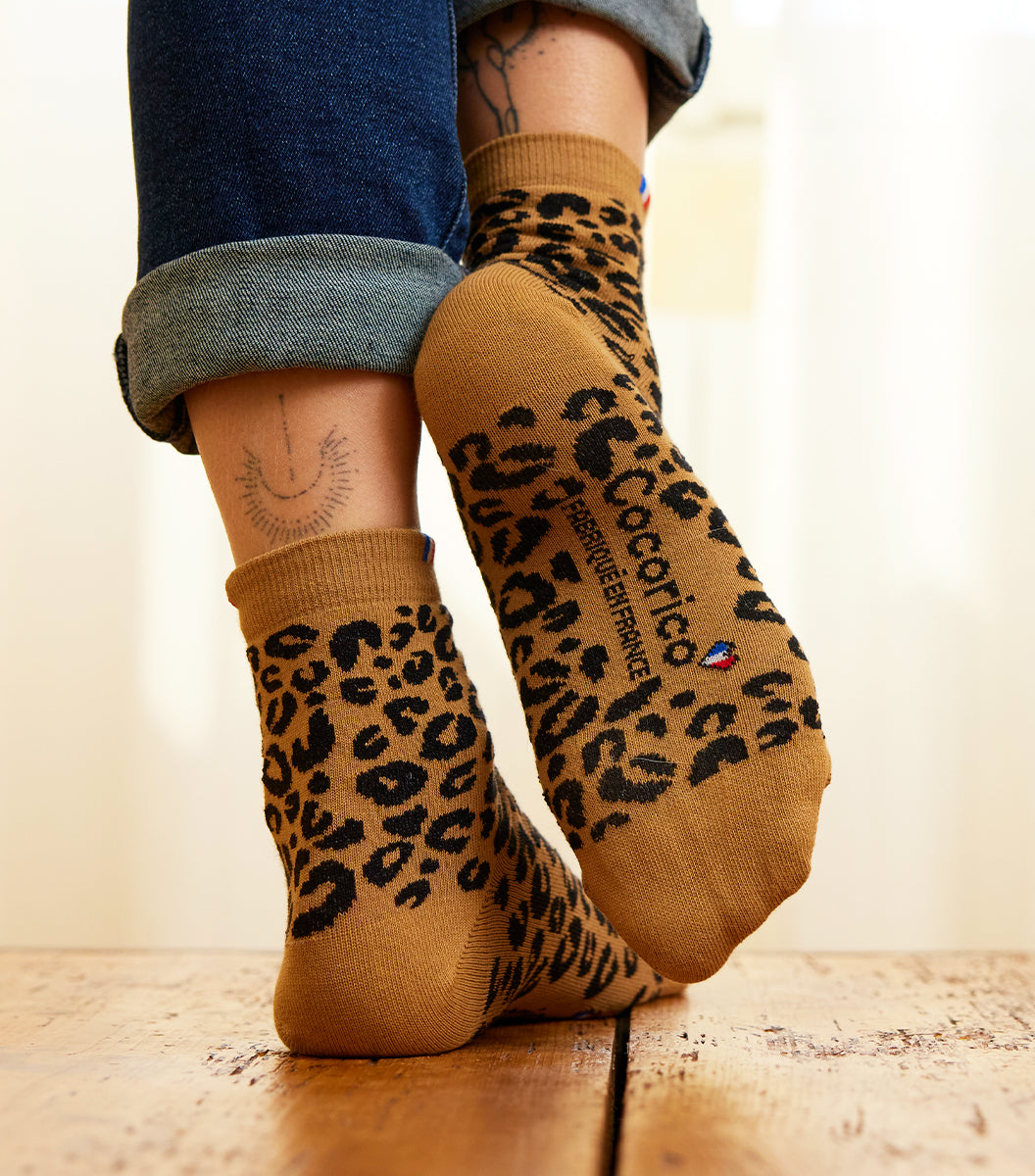 Chaussettes Femme Léopard Marron
