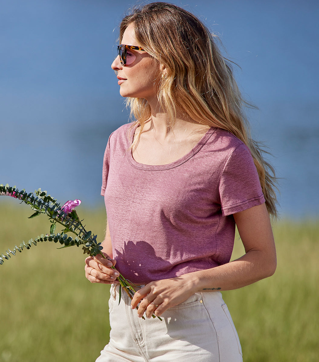 T-shirt Femme en Lin Rose - L'Intemporel