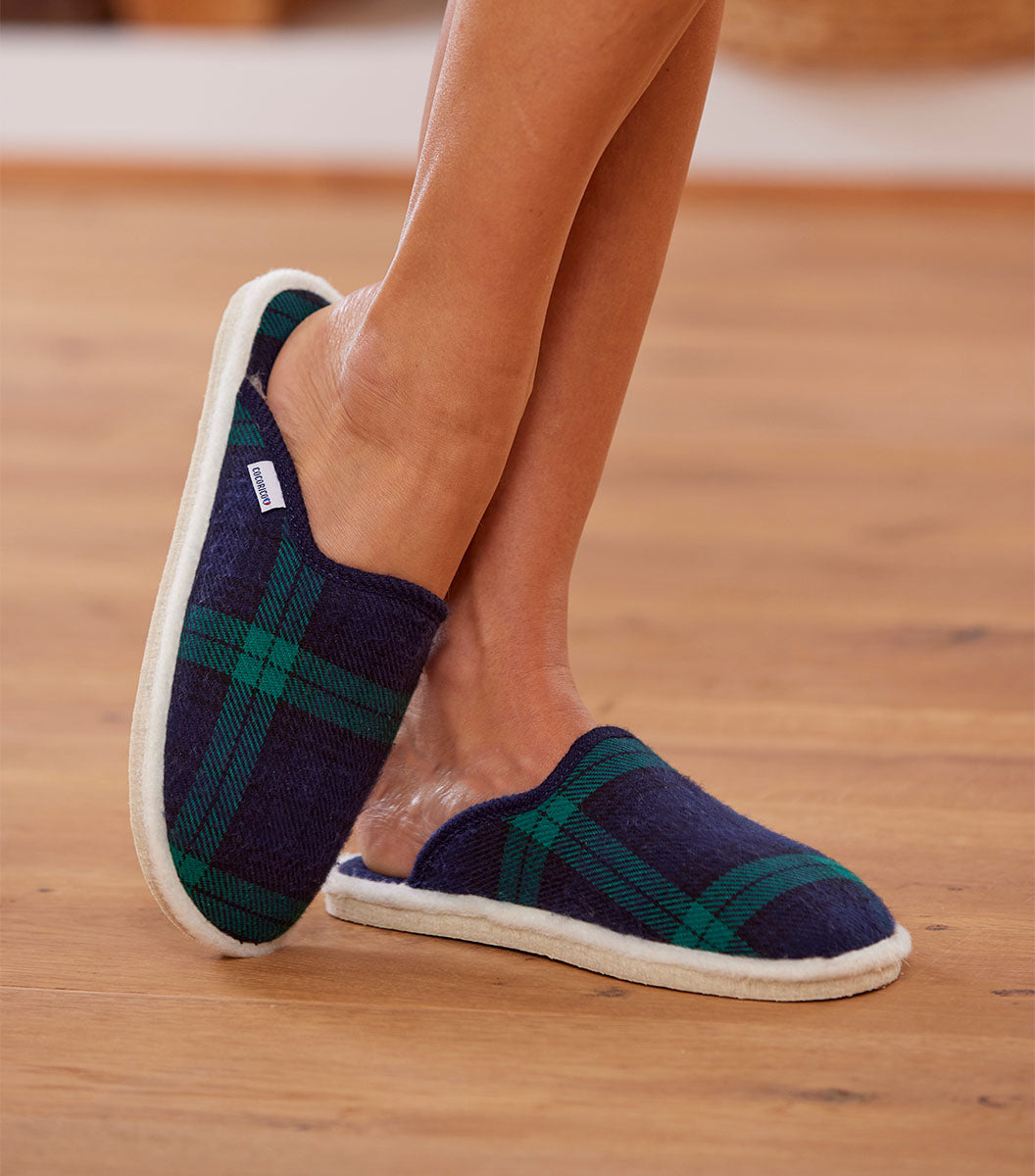 Mules Femme Tartan Vert