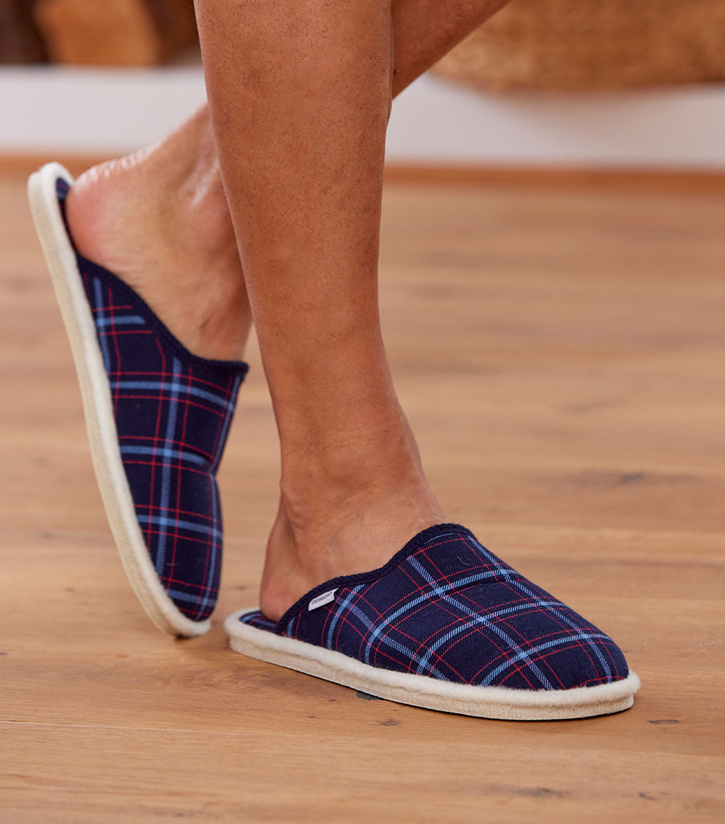 Mules Homme Tartan Bleu