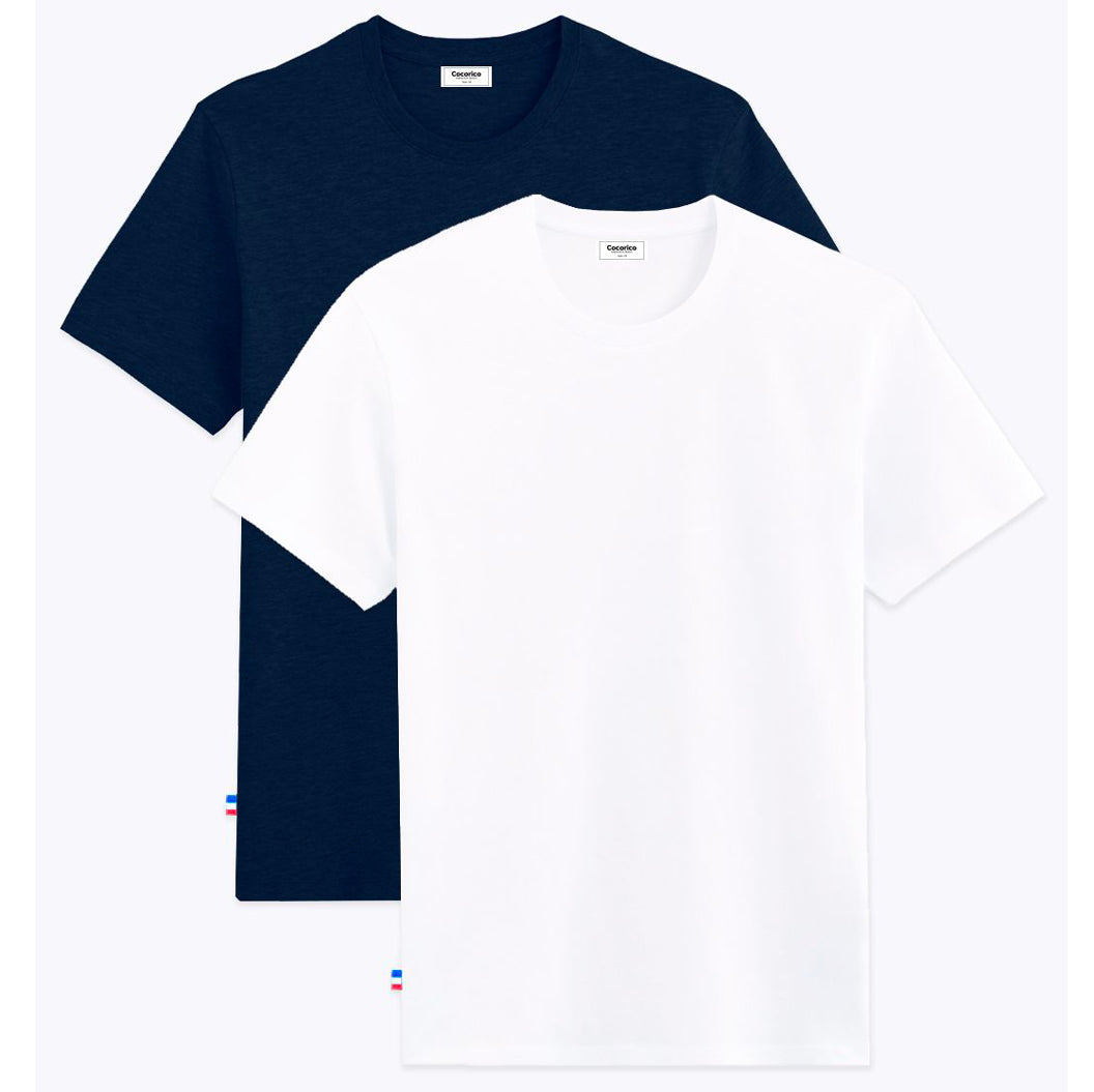 T-shirt Homme x2 - Pack Blanc/Marine