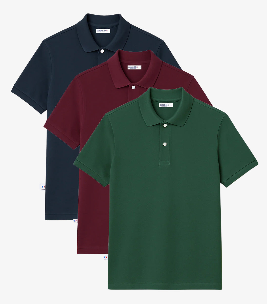 Polo Homme x3 - Pack Marine/Bordeaux/Sapin