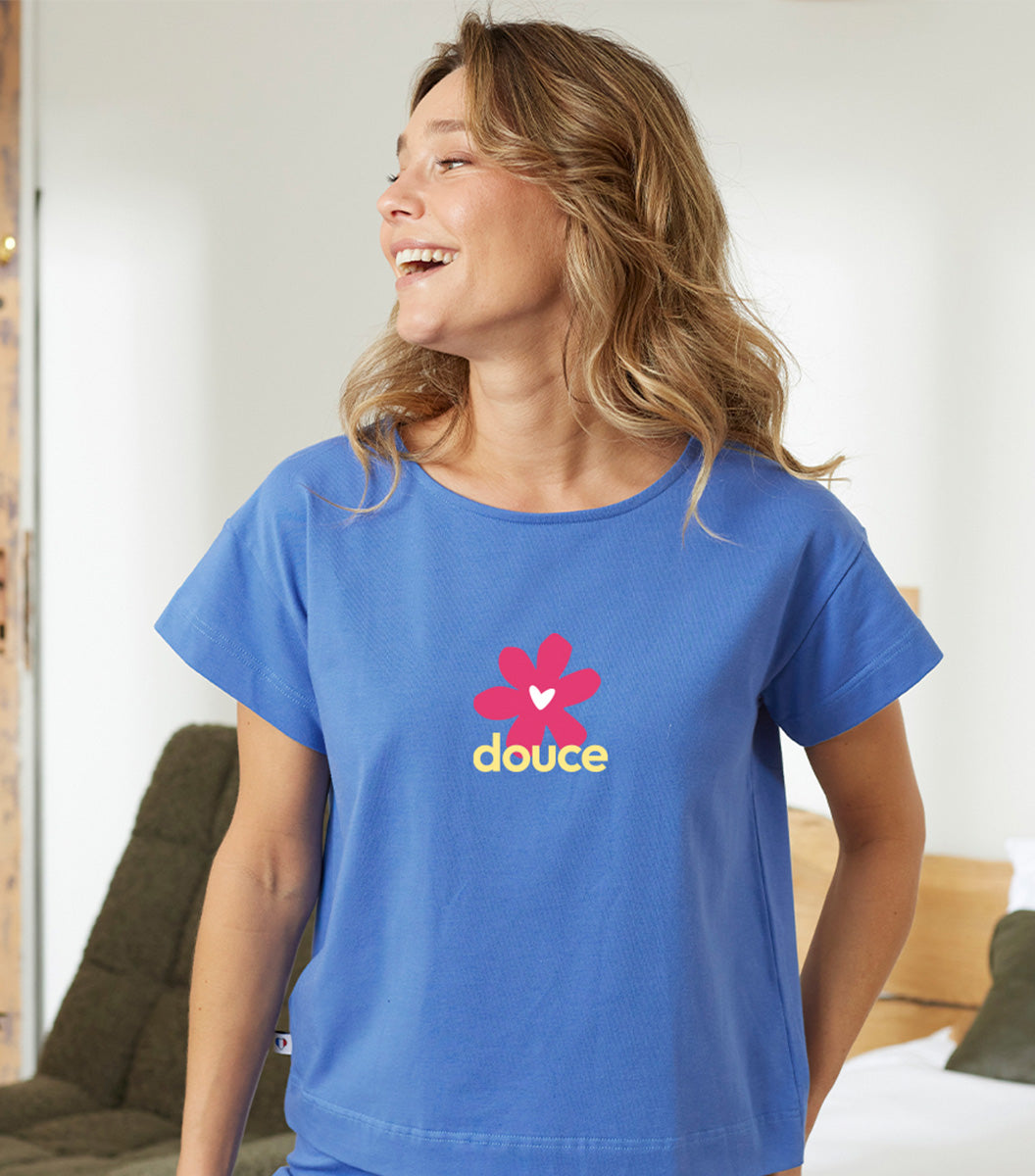 T-shirt Pyjama Femme Noir/Bleu Riviera x2 - Pack Douce