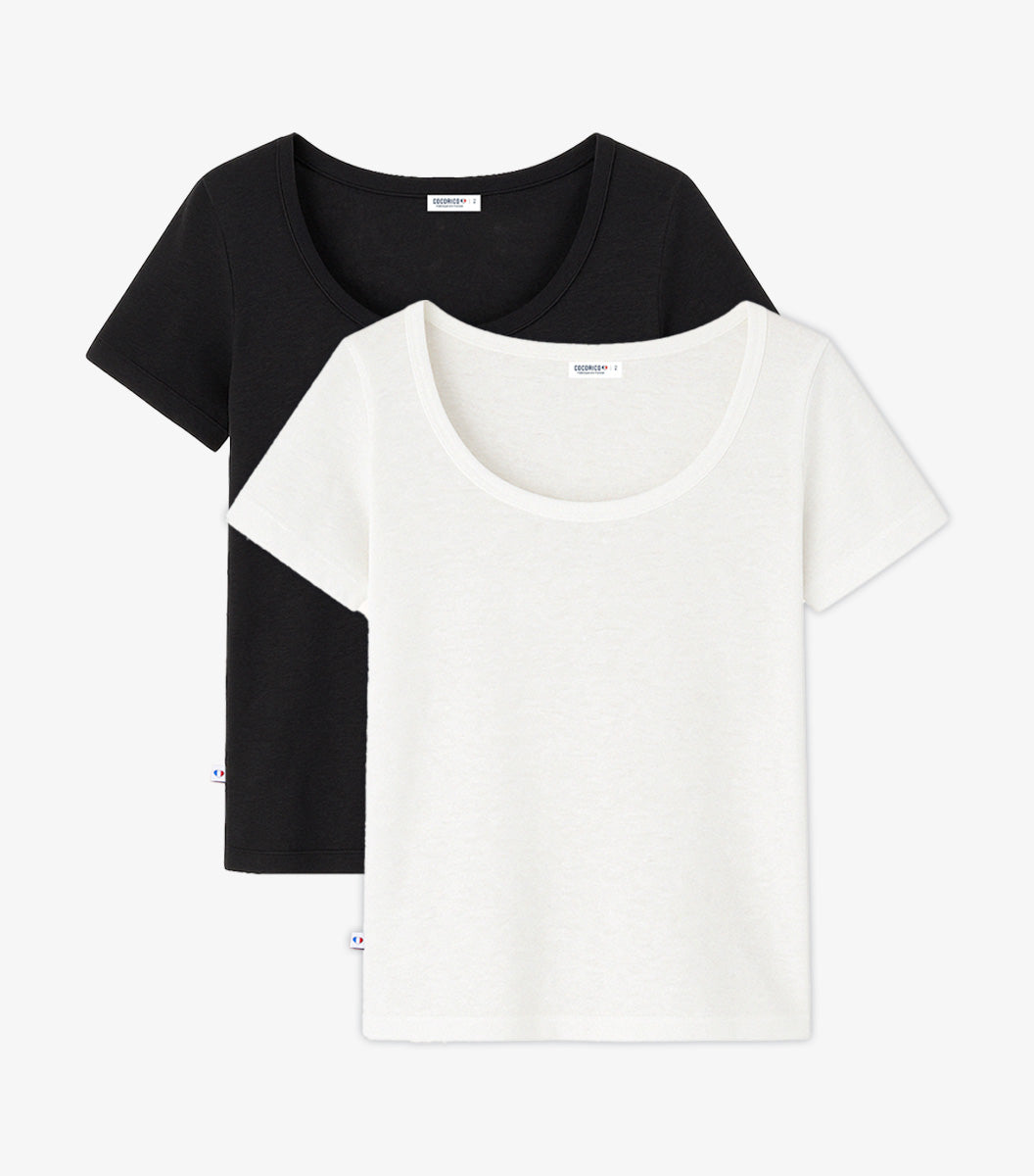 T-shirt Femme en Lin x2 - Pack Noir/Blanc