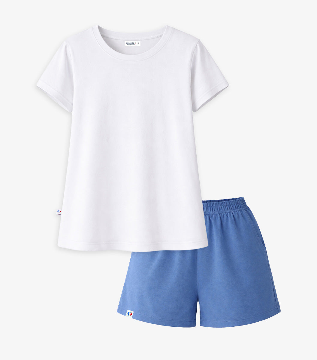 Ensemble Pyjama Femme Blanc/Bleu - Intemporel